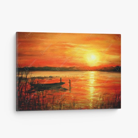 Leinwandbild goldener sonnenuntergang über einem ruhigen see – Wallnifity®