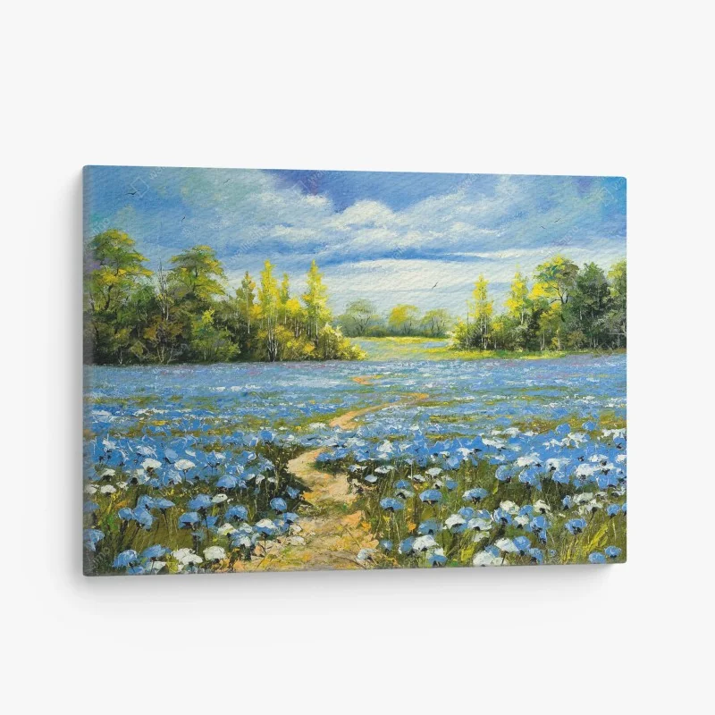 Leinwandbild pfad durch eine blaue kornblumenwiese – Wallnifity® Leinwandbild pfad durch eine blaue kornblumenwiese – Wallnifity®