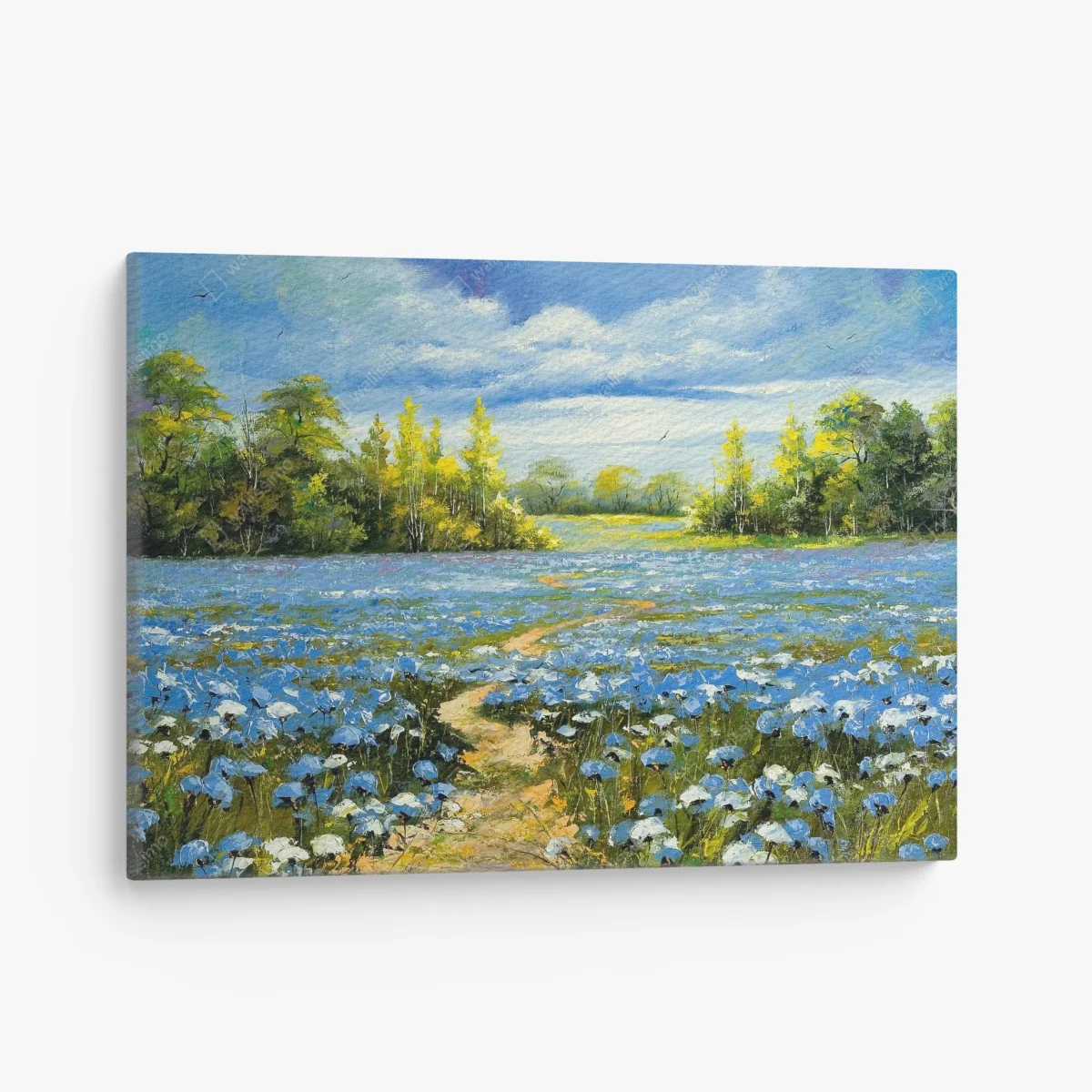 Leinwandbild pfad durch eine blaue kornblumenwiese – Wallnifity® Leinwandbild pfad durch eine blaue kornblumenwiese – Wallnifity®
