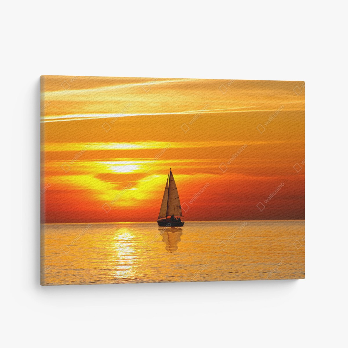Leinwandbild goldener sonnenuntergang mit segelboot – Wallnifity®