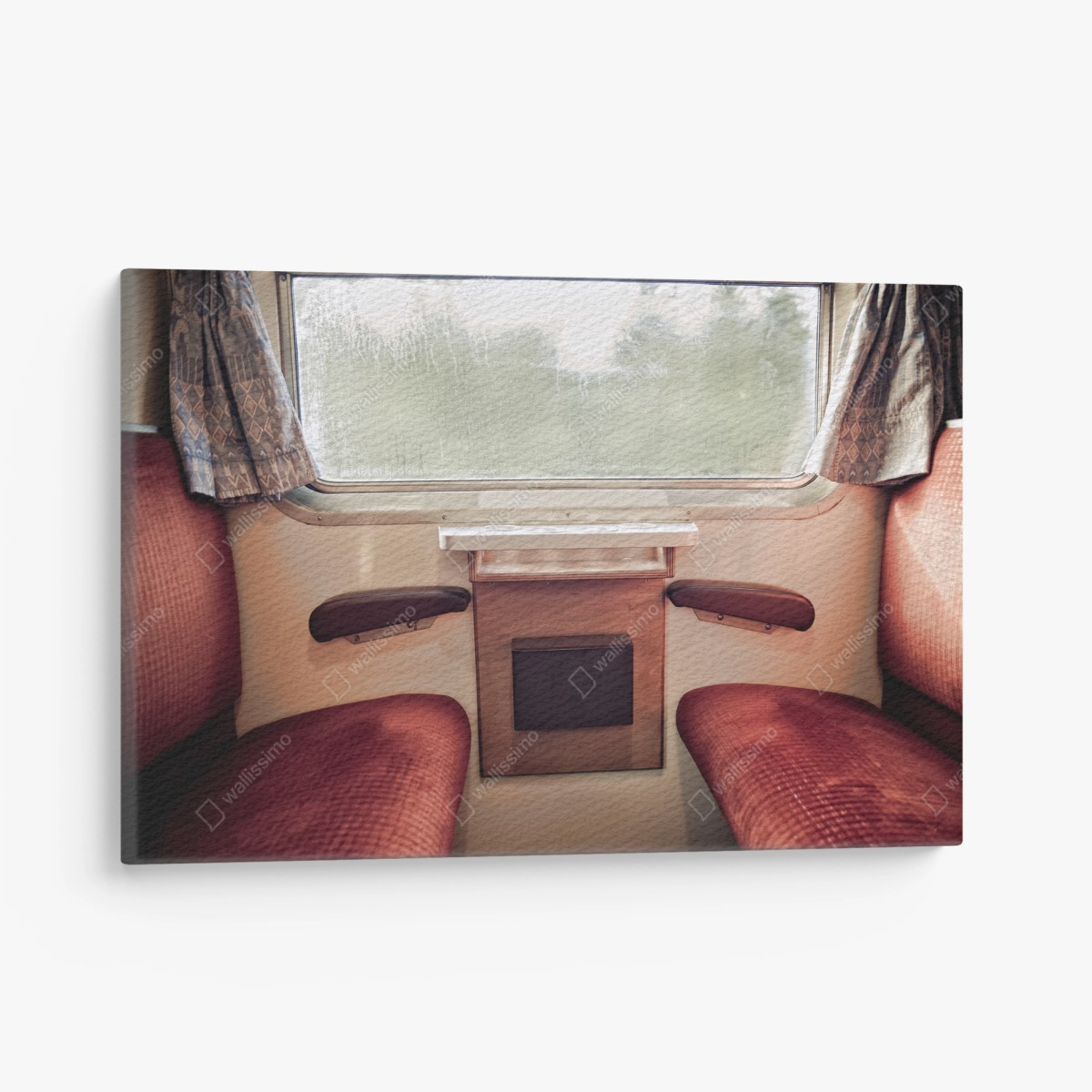 Leinwandbild vintage zugabteil mit regennassem fenster – Wallnifity® Leinwandbild vintage zugabteil mit regennassem fenster – Wallnifity®