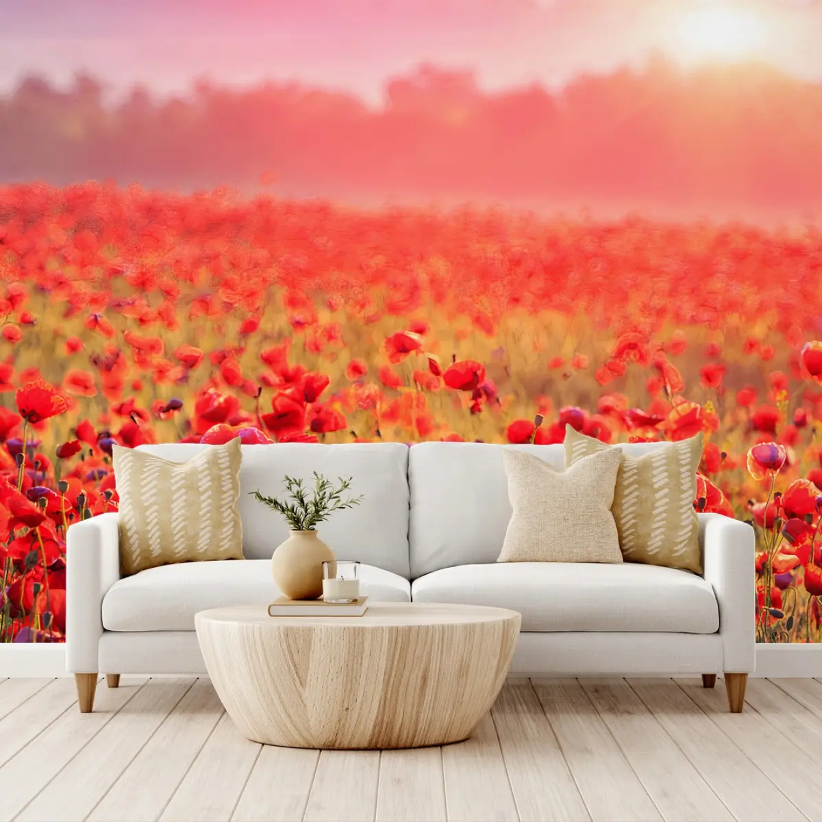 Fototapete ROTER MOHN FELD WIESE SONNE FÜR WOHNZIMMER – Wallnifity®