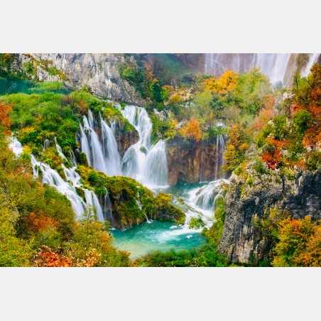 Fensteraufkleber türkisfarbener wasserfall im herbst – Wallnifity®