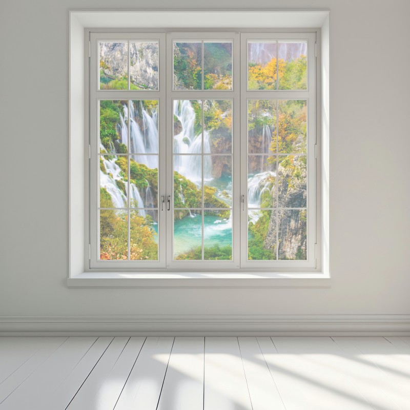 Fensteraufkleber türkisfarbener wasserfall im herbst – Wallnifity®