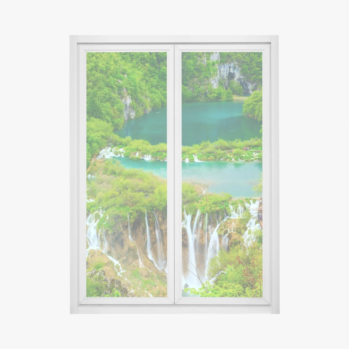 Fensteraufkleber üppiger wasserfall und türkise seen – Wallnifity® Fensteraufkleber üppiger wasserfall und türkise seen – Wallnifity®