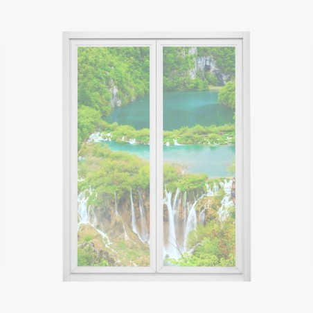 Fensteraufkleber üppiger wasserfall und türkise seen – Wallnifity®