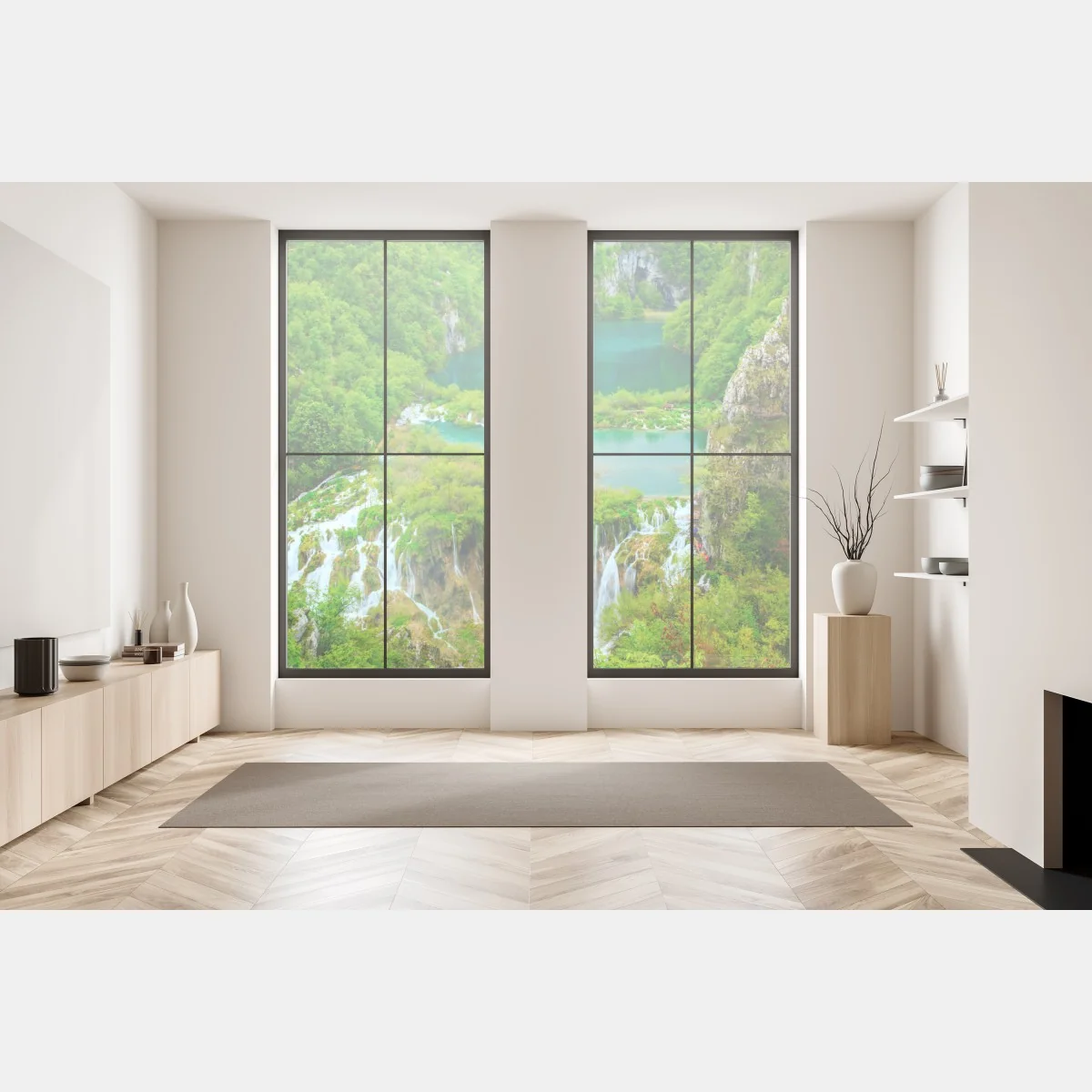 Fensteraufkleber üppiger wasserfall und türkise seen – Wallnifity® Fensteraufkleber üppiger wasserfall und türkise seen – Wallnifity®