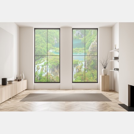 Fensteraufkleber üppiger wasserfall und türkise seen – Wallnifity®