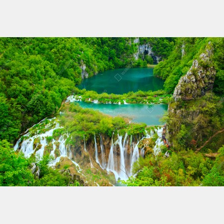 Fensteraufkleber üppiger wasserfall und türkise seen – Wallnifity®