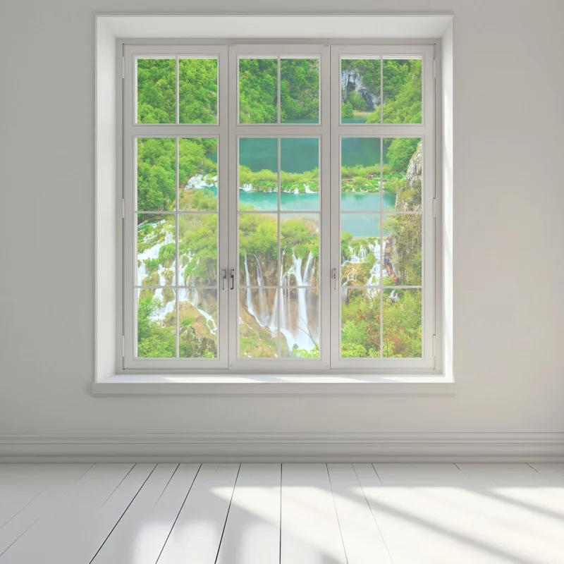 Fensteraufkleber üppiger wasserfall und türkise seen – Wallnifity® Fensteraufkleber üppiger wasserfall und türkise seen – Wallnifity®