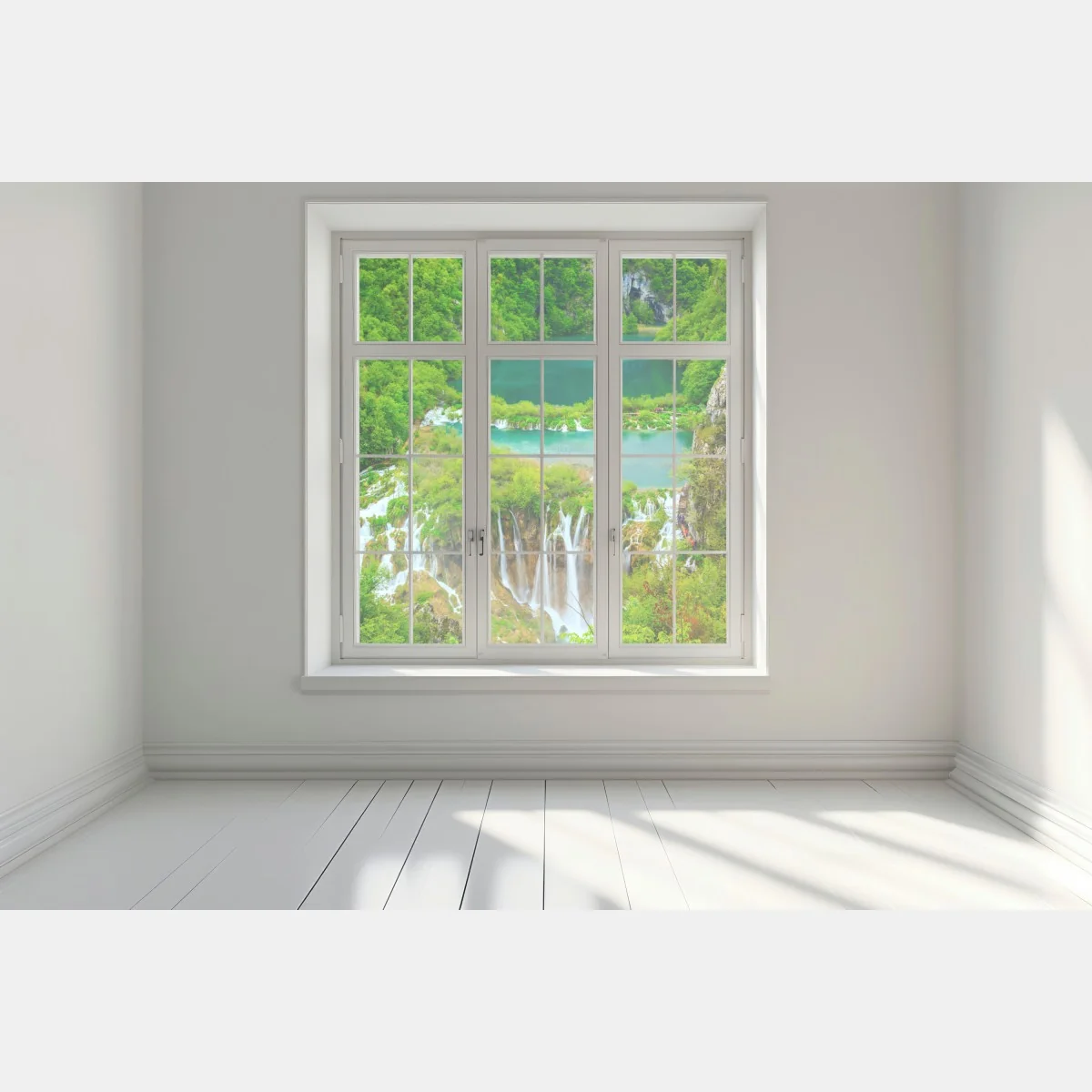 Fensteraufkleber üppiger wasserfall und türkise seen – Wallnifity® Fensteraufkleber üppiger wasserfall und türkise seen – Wallnifity®